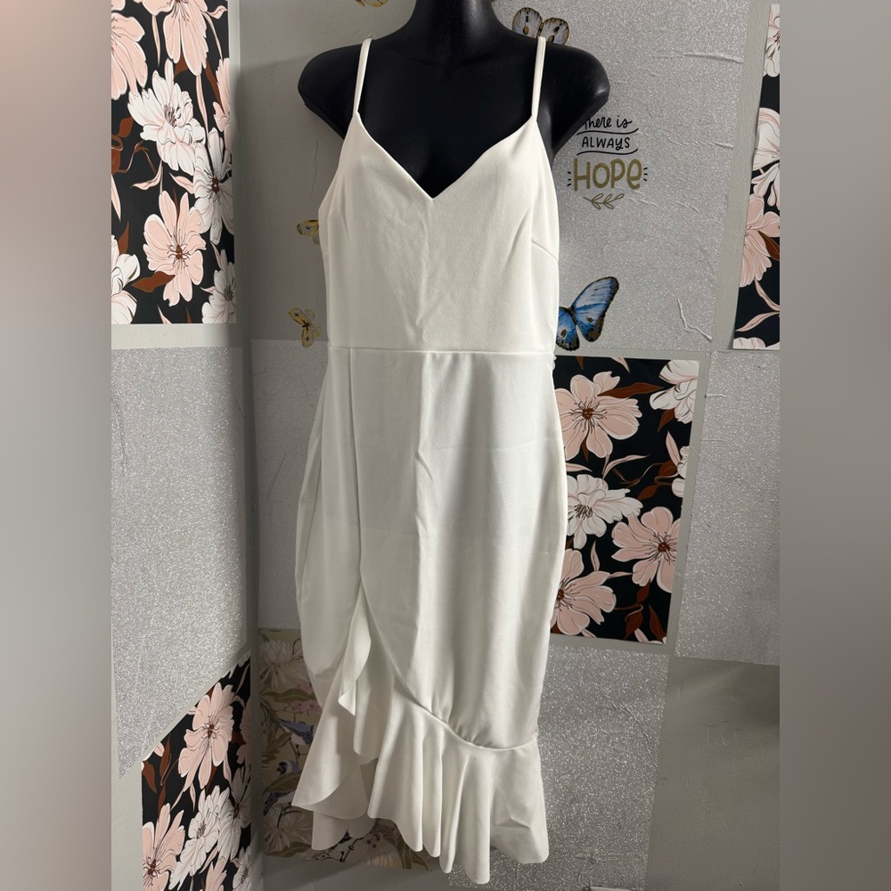Boohoo White Asymmetrical Spaghetti Strap Dress